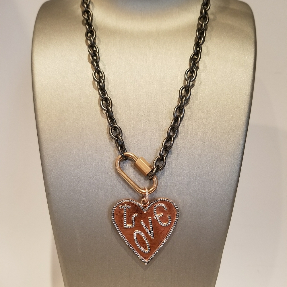 Rosegold Love Heart Carabiner Lock Necklace - Picture 3 of 6